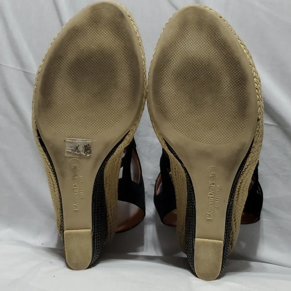 L'Amour Des Pieds ignacis black leather strappy wedge espadrille sandals
